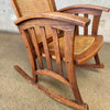 Vintage Arts & Crafts Walnut Rocking Chair w/ Rattan After Frank Lloyd Wright