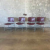 Set of Four 1980s Steelcase Max-Stacker Burgundy Plastic & Chrome Stacking Chairs