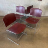 Set of Four 1980s Steelcase Max-Stacker Burgundy Plastic & Chrome Stacking Chairs