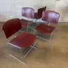 Set of Four 1980s Steelcase Max-Stacker Burgundy Plastic & Chrome Stacking Chairs