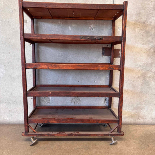 Antique Factory Rolling Shoe Rack