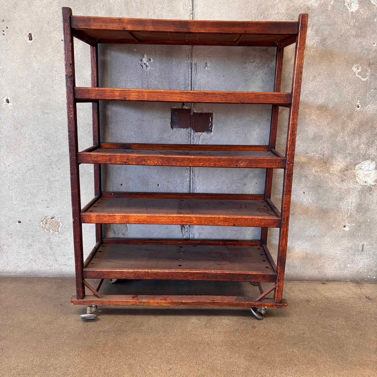 Antique Factory Rolling Shoe Rack