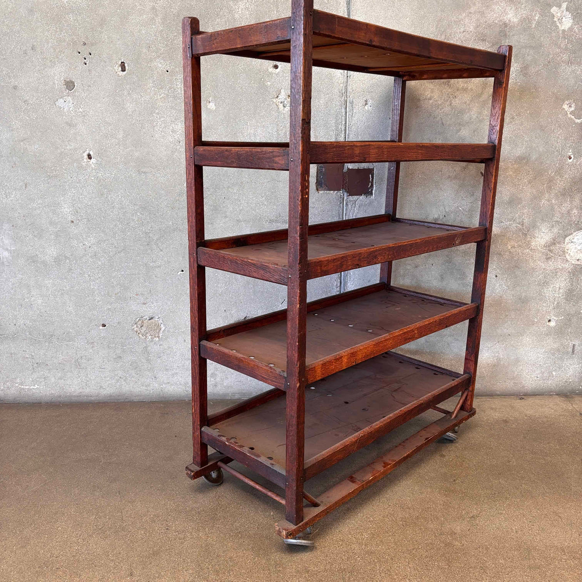 Antique Factory Rolling Shoe Rack