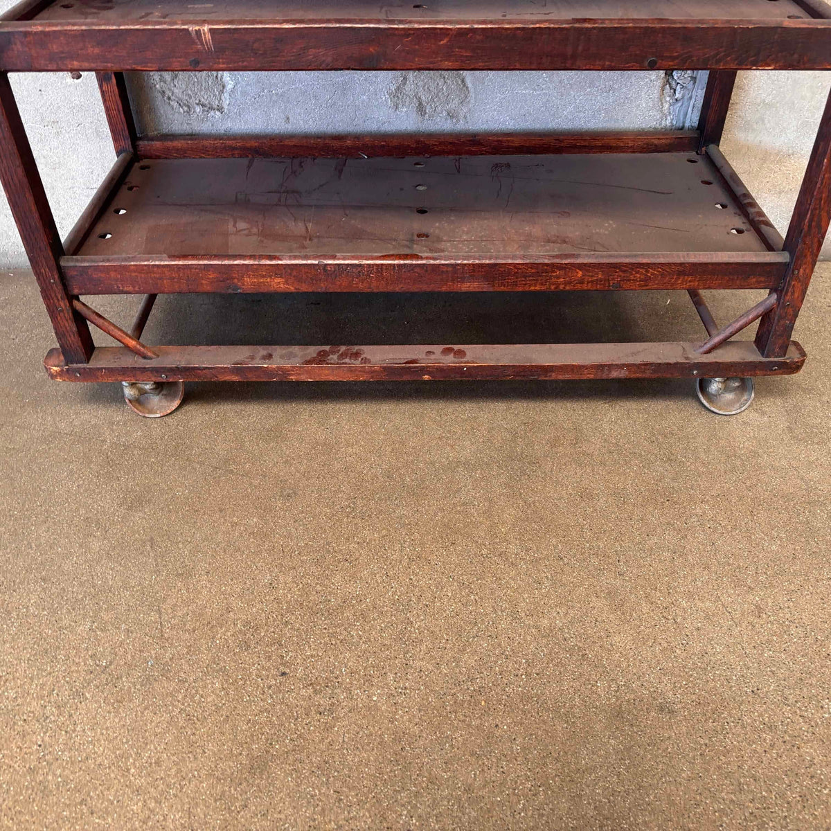 Antique Factory Rolling Shoe Rack