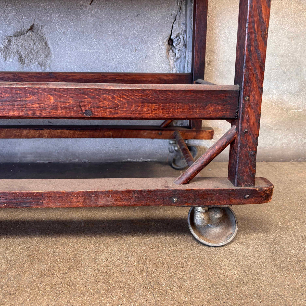 Antique Factory Rolling Shoe Rack