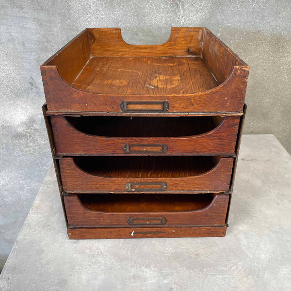 Antique Double Sided Oak Wood File Drawers