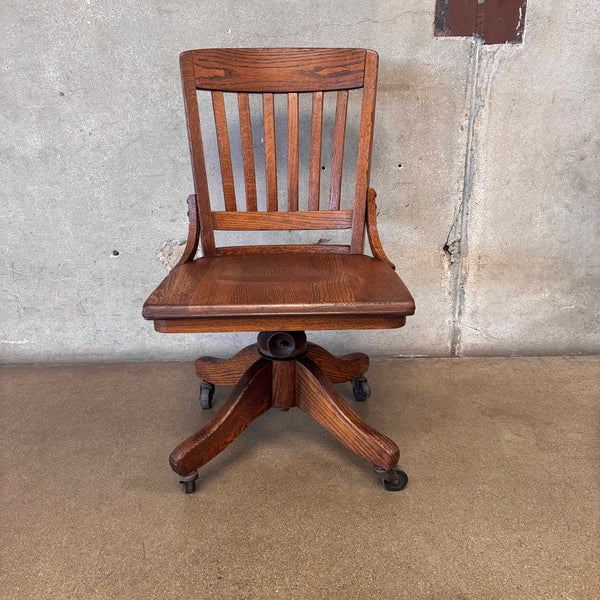 Antique Oak Bankers Chair On Castors