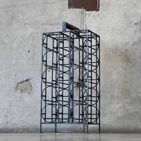Arthur Umanoff Style 12 Bottle Wine Rack - Wrought Iron With Wooden Handles