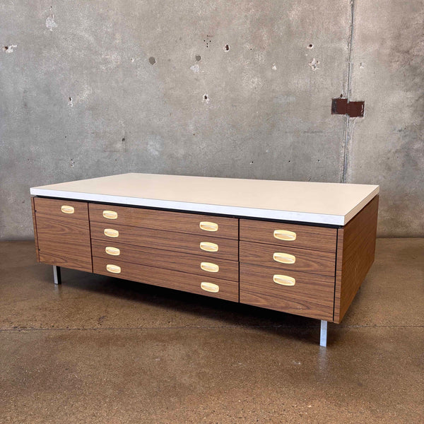 Mid Century Modern Double Sided 14 Drawer 2 Cabinet Coffee Table