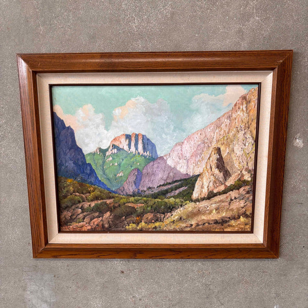 Vintage Landscape Oil Painting With Oak Frame