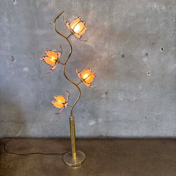 Vintage Brass & Glass Lotus Floor Lamp