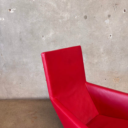 Gerard Berg Red Leather Lounge Chair & Ottoman For Label