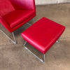 Gerard Berg Red Leather Lounge Chair & Ottoman For Label
