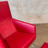 Gerard Berg Red Leather Lounge Chair & Ottoman For Label