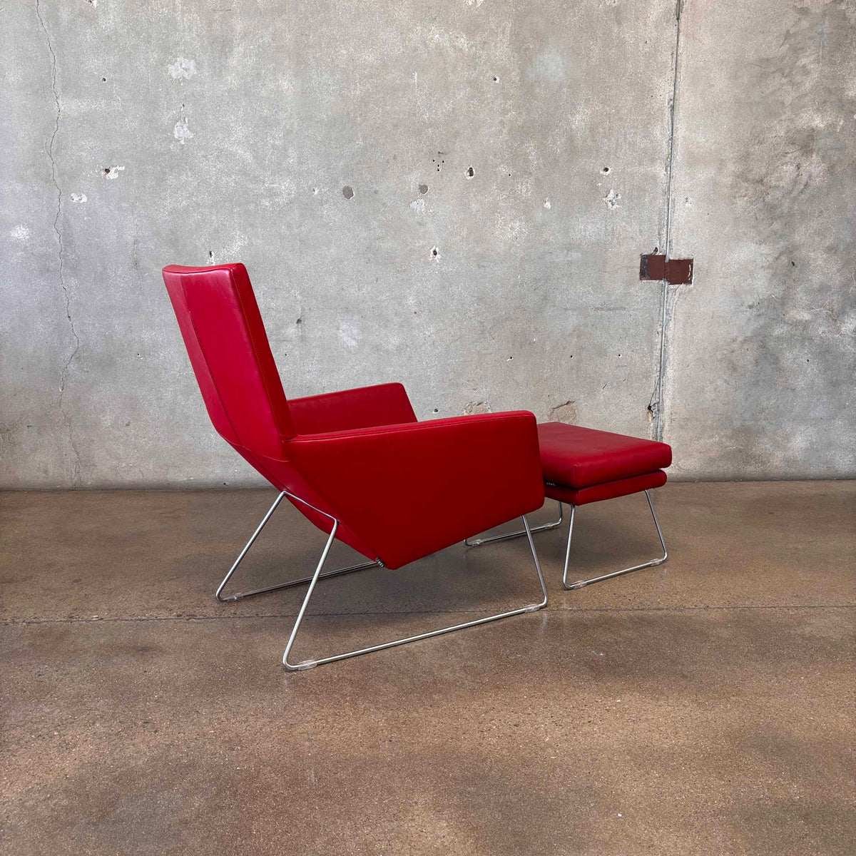 Gerard Berg Red Leather Lounge Chair & Ottoman For Label