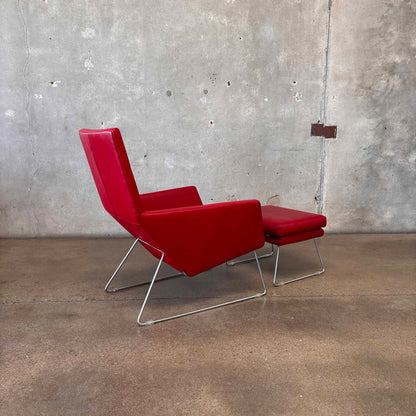 Gerard Berg Red Leather Lounge Chair & Ottoman For Label