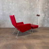 Gerard Berg Red Leather Lounge Chair & Ottoman For Label