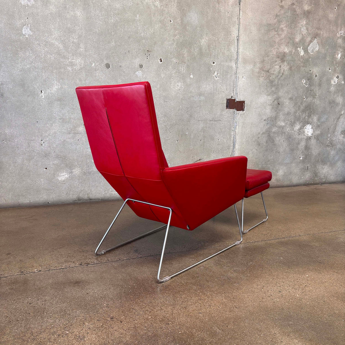 Gerard Berg Red Leather Lounge Chair & Ottoman For Label