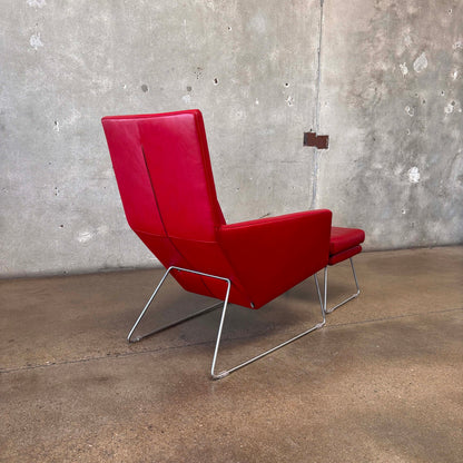 Gerard Berg Red Leather Lounge Chair & Ottoman For Label
