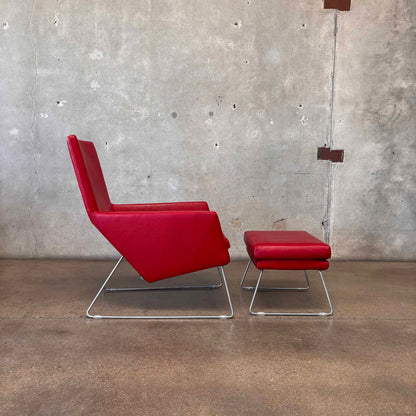 Gerard Berg Red Leather Lounge Chair & Ottoman For Label