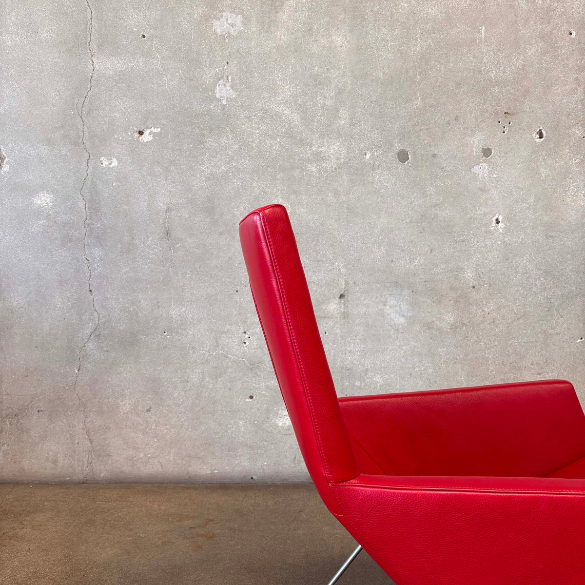 Gerard Berg Red Leather Lounge Chair & Ottoman For Label