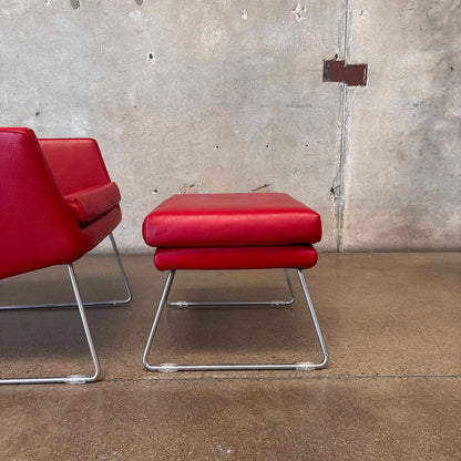 Gerard Berg Red Leather Lounge Chair & Ottoman For Label