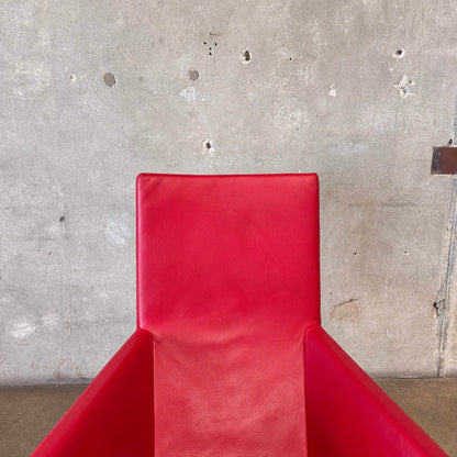 Gerard Berg Red Leather Lounge Chair & Ottoman For Label