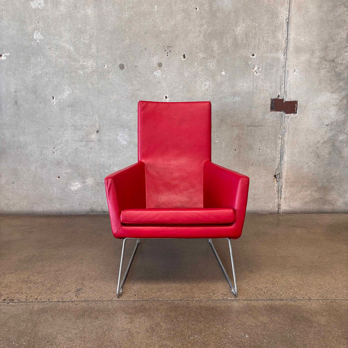 Gerard Berg Red Leather Lounge Chair & Ottoman For Label