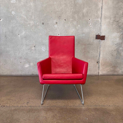 Gerard Berg Red Leather Lounge Chair & Ottoman For Label