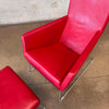Gerard Berg Red Leather Lounge Chair & Ottoman For Label