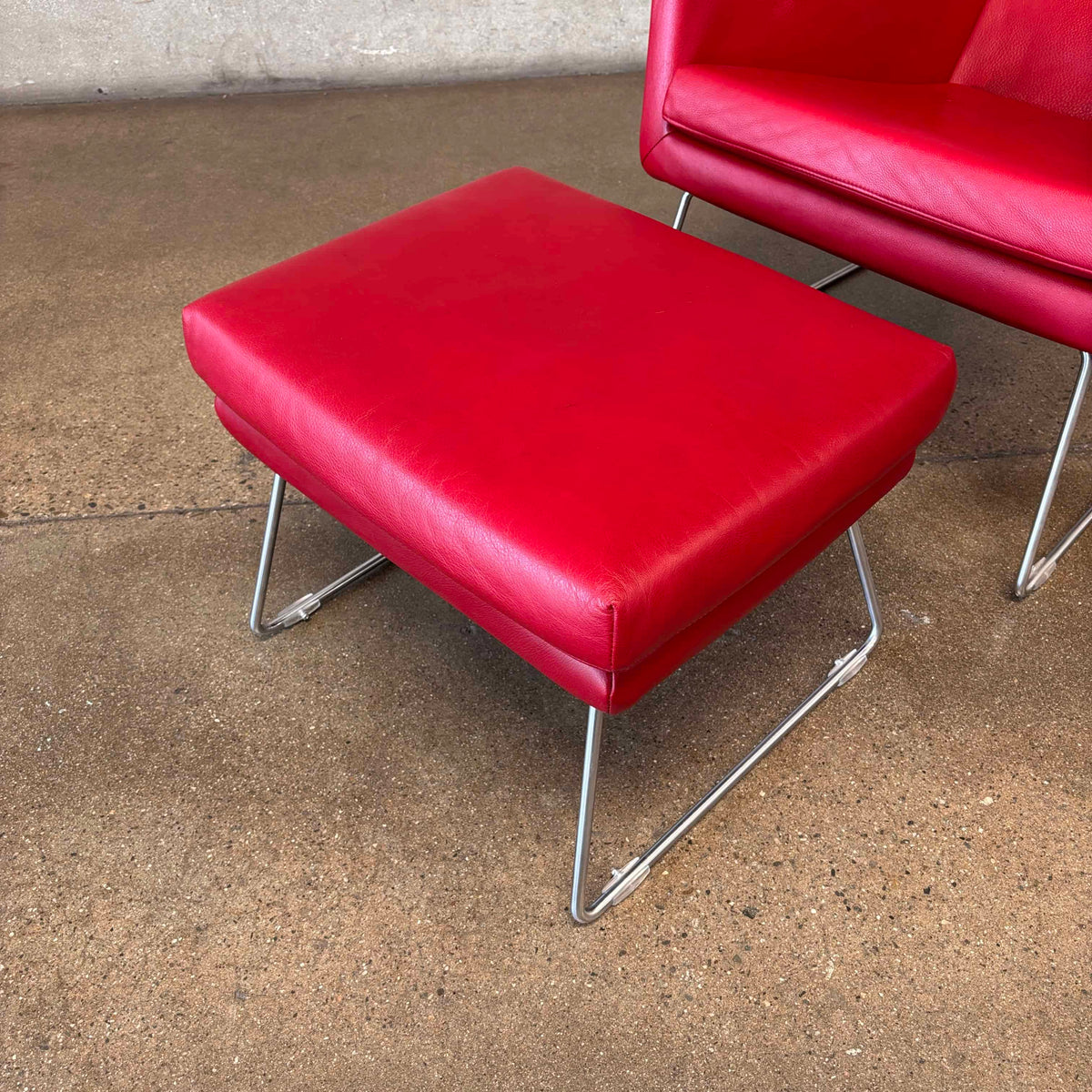 Gerard Berg Red Leather Lounge Chair & Ottoman For Label