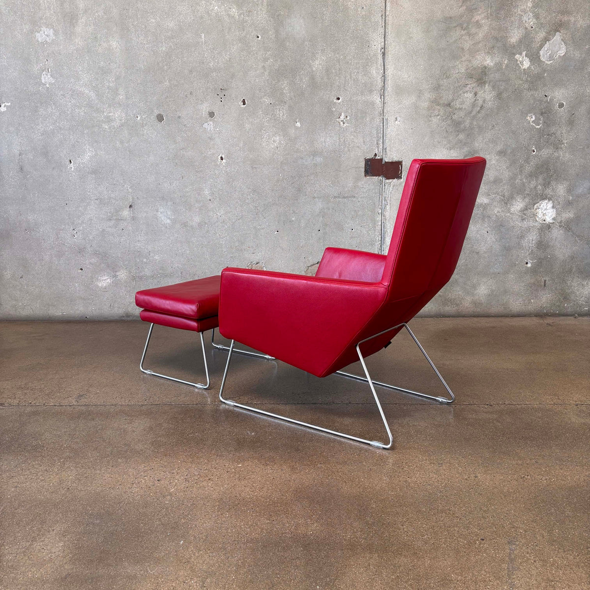 Gerard Berg Red Leather Lounge Chair & Ottoman For Label