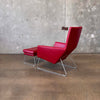Gerard Berg Red Leather Lounge Chair & Ottoman For Label