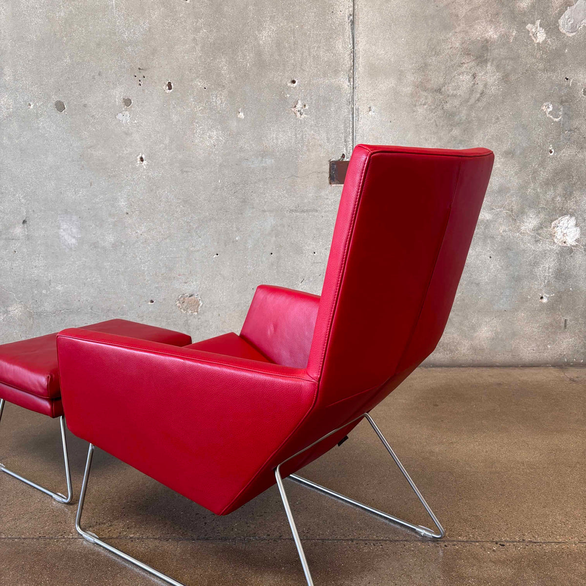 Gerard Berg Red Leather Lounge Chair & Ottoman For Label