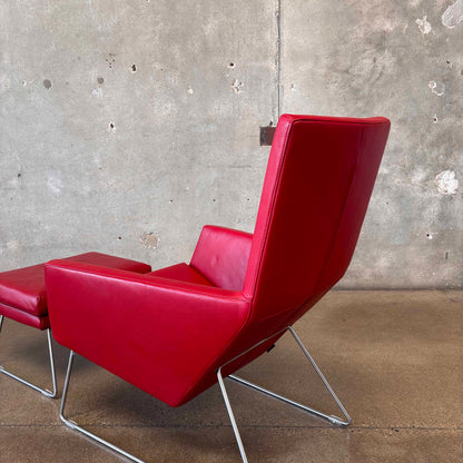 Gerard Berg Red Leather Lounge Chair & Ottoman For Label