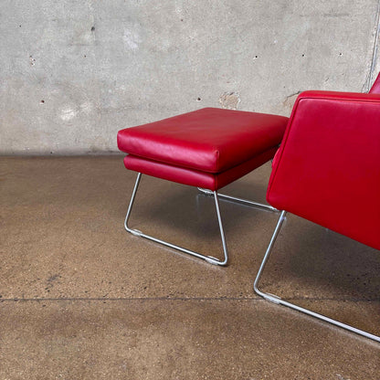 Gerard Berg Red Leather Lounge Chair & Ottoman For Label