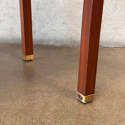 1960s Italian Travertine & Walnut Base & Brass Tip Legs Mid Century End Table