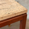 1960s Italian Travertine & Walnut Base & Brass Tip Legs Mid Century End Table