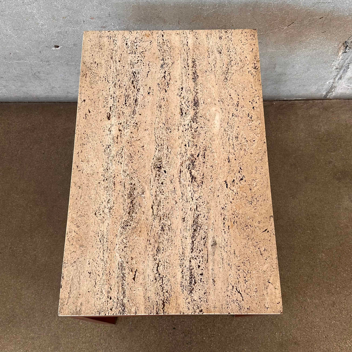 1960s Italian Travertine & Walnut Base & Brass Tip Legs Mid Century End Table