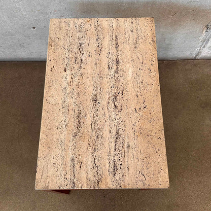 1960s Italian Travertine & Walnut Base & Brass Tip Legs Mid Century End Table