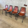 Set of Four Charlotte Perriand Chairs For Les Acres In Steel & Leather
