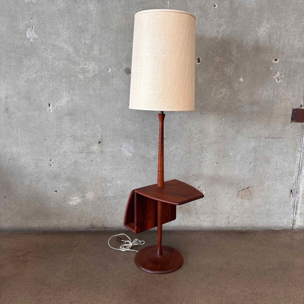 Mid Century Modern Laurel Walnut Floor Lamp With Table & Magazine Holder