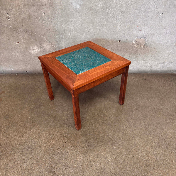 Mid Century Walnut End Table With Copper Enameled Inlay