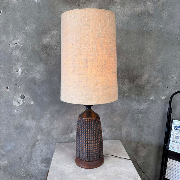 Vintage Mid Century Ceramic Lamp By Victoria Little John With Wood Base
