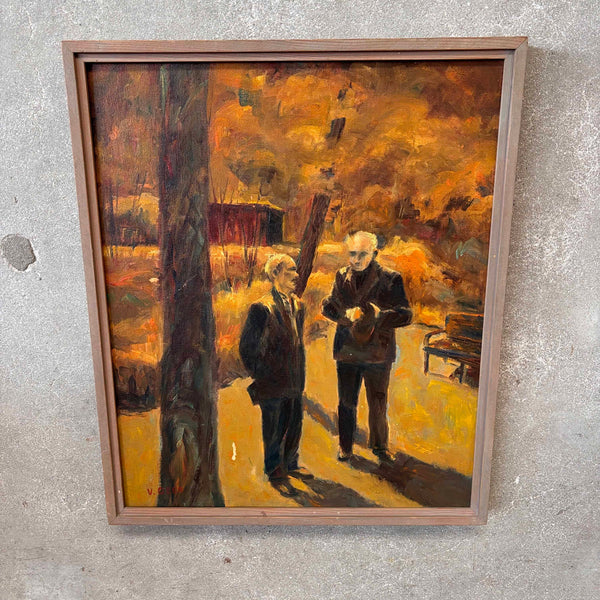 Vintage Oil On Canvas Painting of Two Men By Virigina Geer
