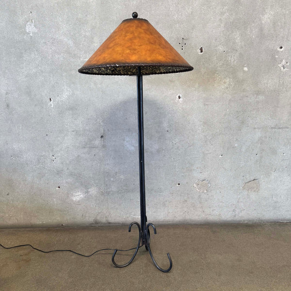 Vintage Spanish Wrought Iron Lamp With Leather Shade - Tested/Works