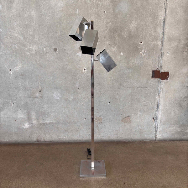 Vintage Mid Century Modern Chrome Floor Lamp by Koch and Lowy,  Chrome Has Wear Throughout