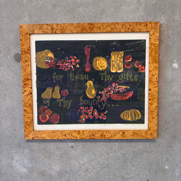 Corita Kent "Grapes" Serigraph In Burlwood Frame