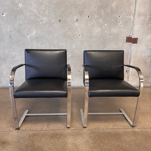 Pair of Chrome Chairs w Leather Cushions Designed by Ludwig Mies Van Der Rohe