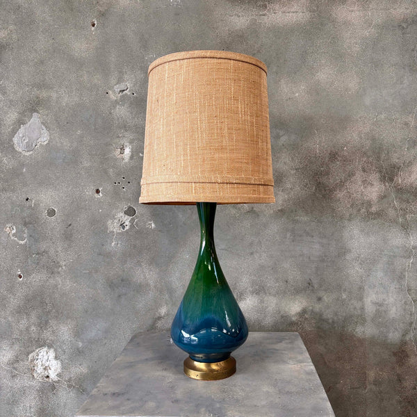 Mid Century Modern Blue & Green Ceramic Drip Glaze Lamp